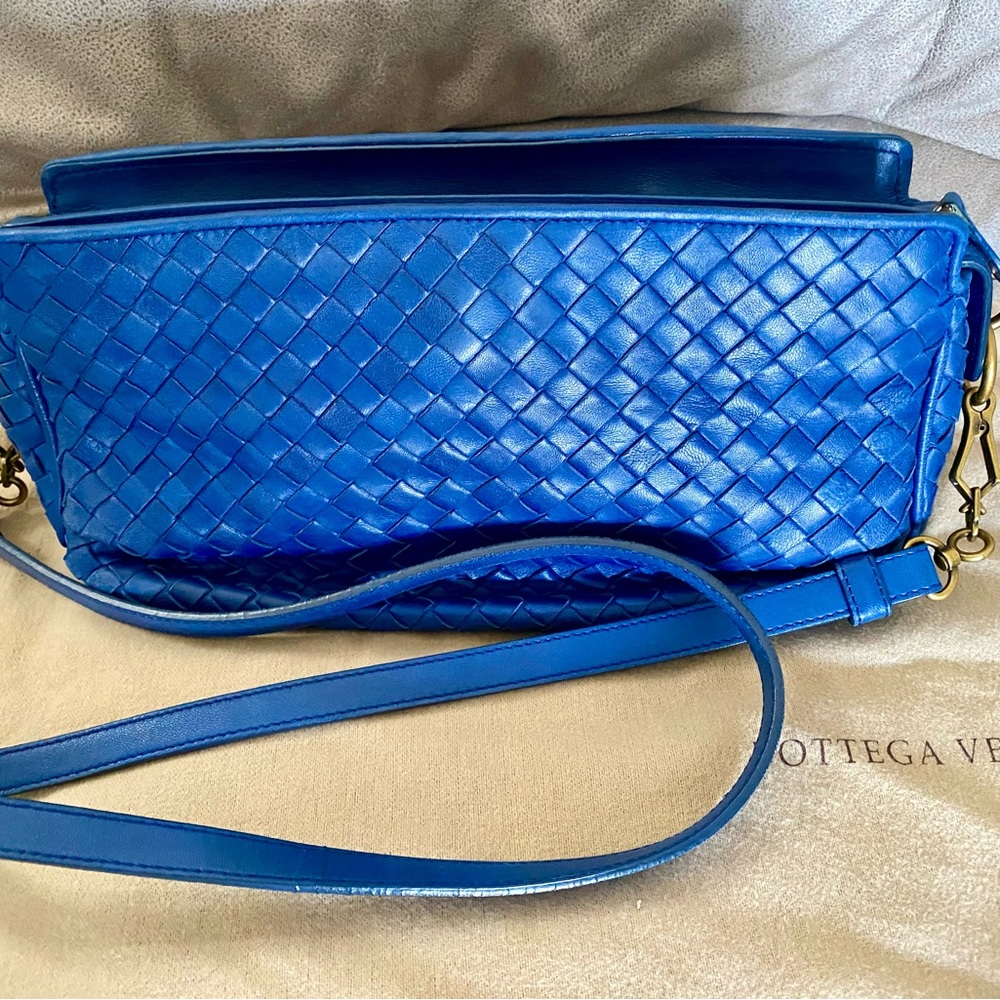 FINAL SALE! …Bottega Veneta Blue Leather Crossbody Bag with Woven Design